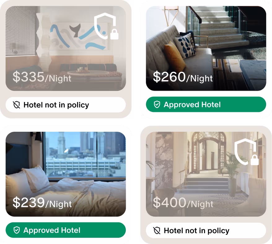 A list of hotels - some are approved by the policy and some not